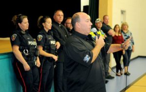 Pedal for Hope officer presentation to Holy Family Catholic Elementary School in Bowmanville