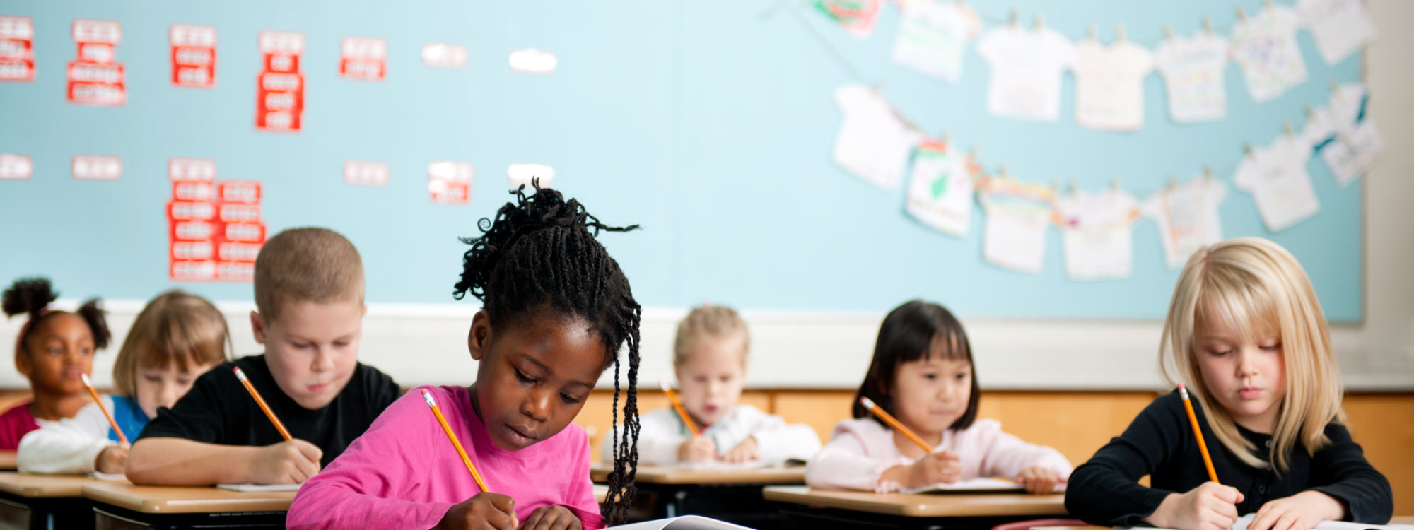 First graders in a classroom