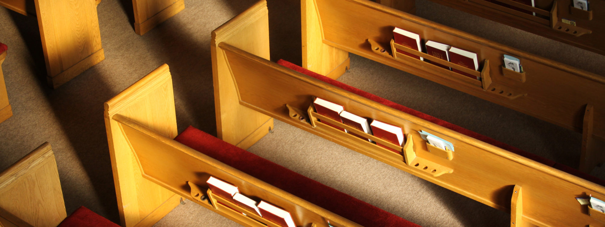 Church pews in a church sanctuary