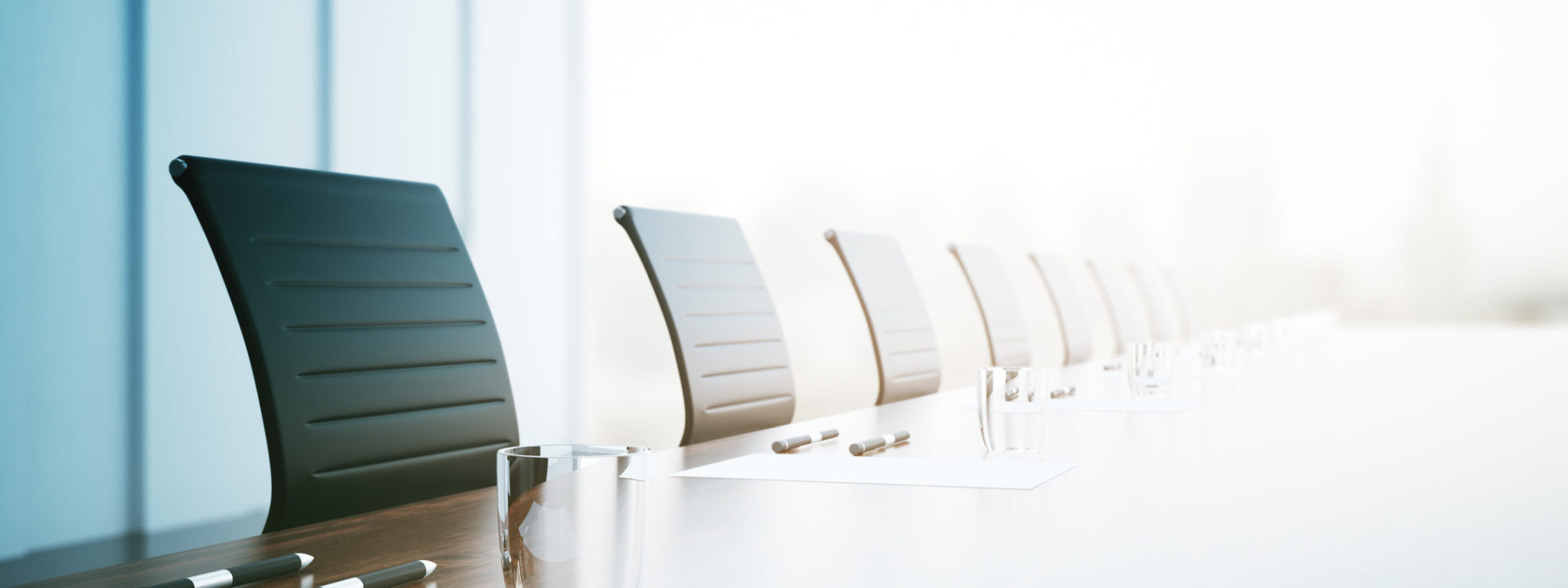 Close of up table with equipment in conference room. 3D Rendering