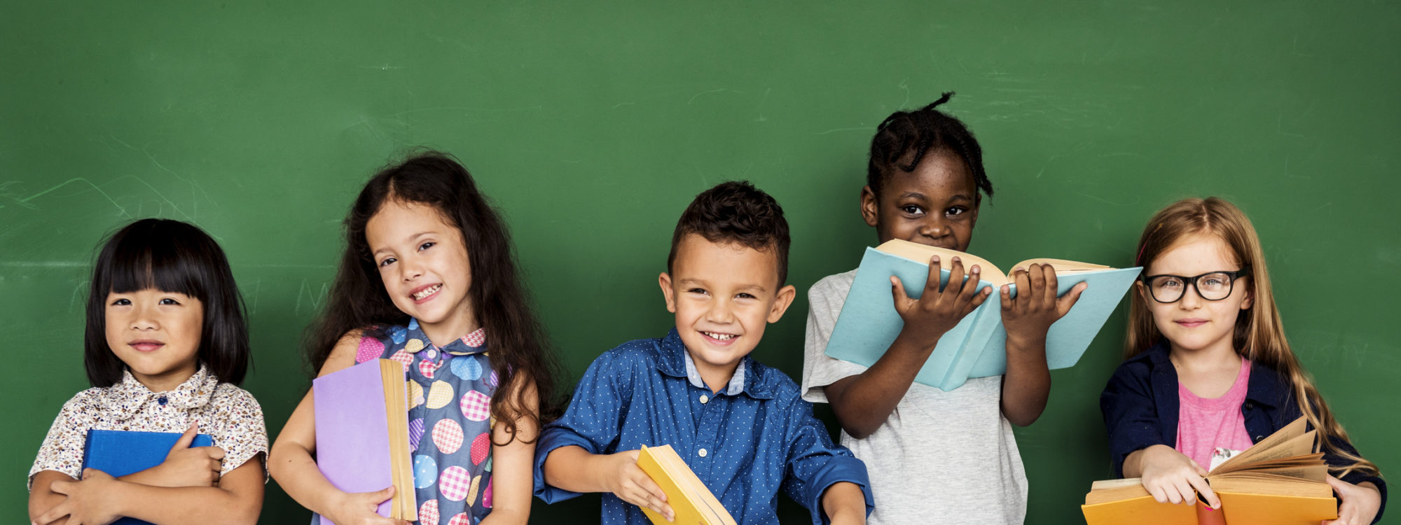 Group of school kids reading for education