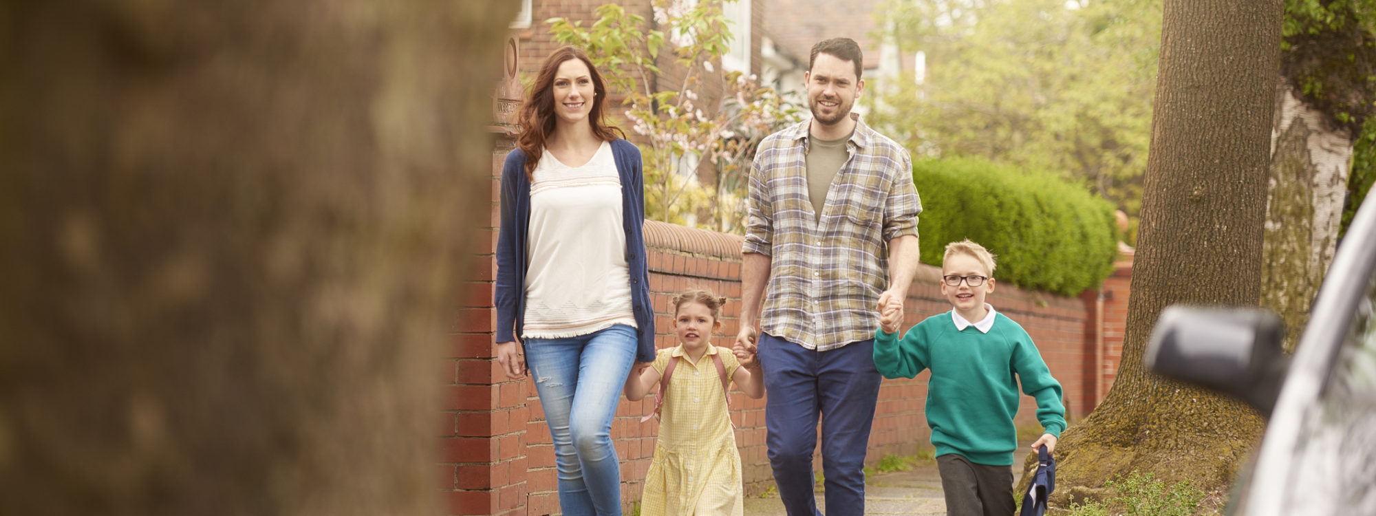 family walking to school