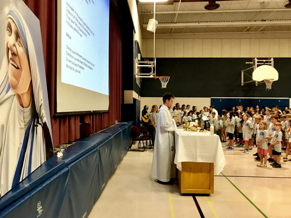school mass in gymnasium