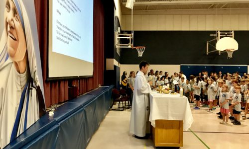 school mass in gymnasium