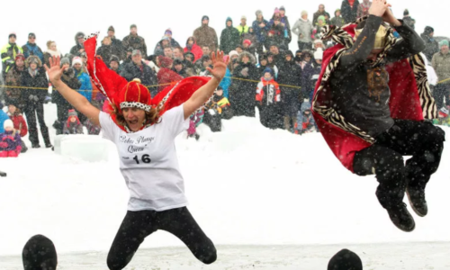student performing the Polar Plunge