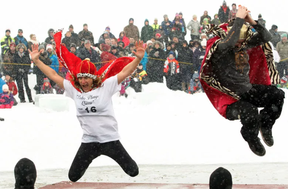 student performing the Polar Plunge
