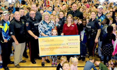 Pedal for Hope Cheque presentation to Holy Family Catholic Elementary School in Bowmanville