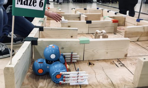 robot going through maze