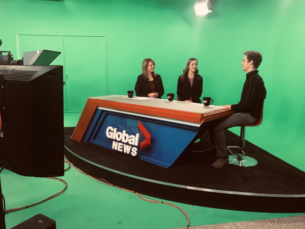 student being interviewed at tv studio