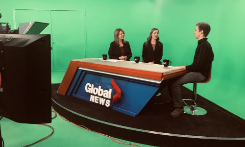 student being interviewed at tv studio