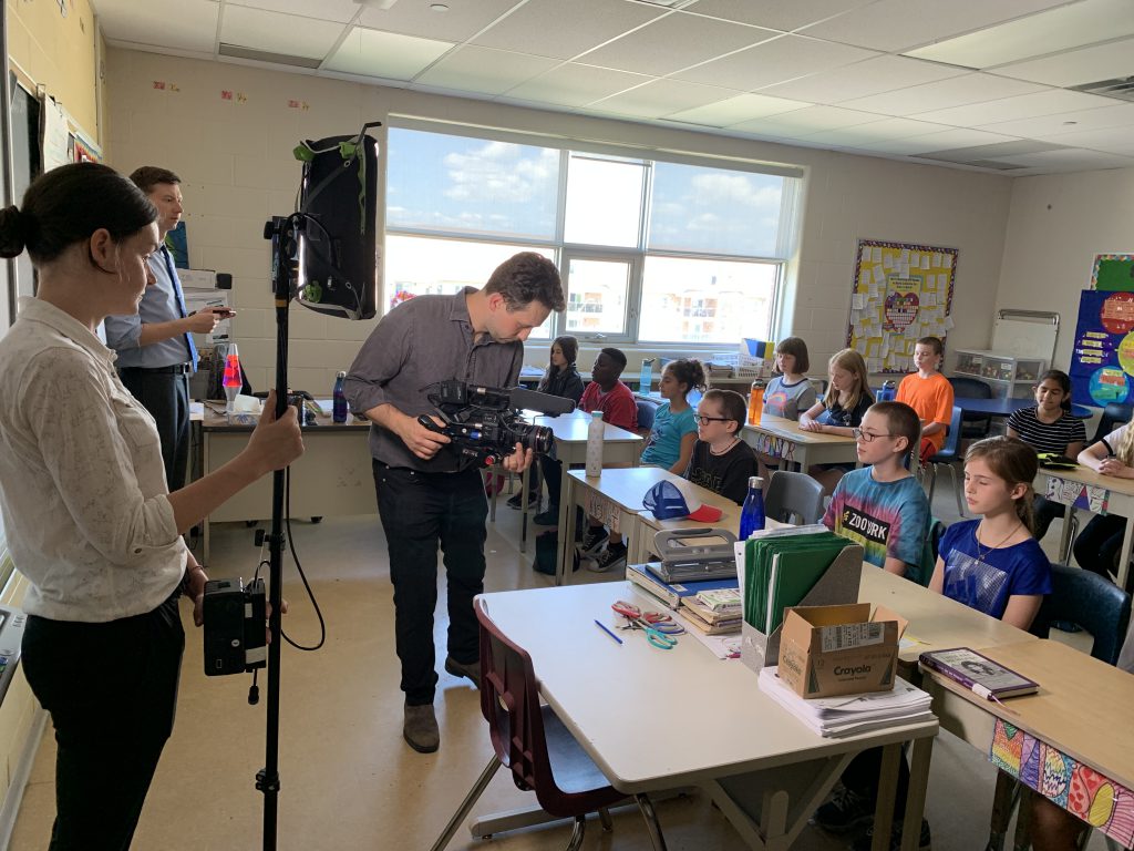 film crew recording in a class