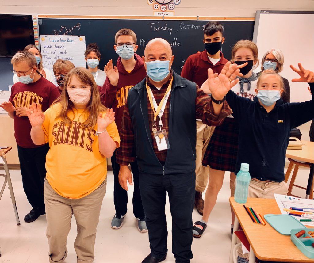 Image of Director of Education Michael Nasello with a classroom during the annual Put Your Director to Work Day challenge.