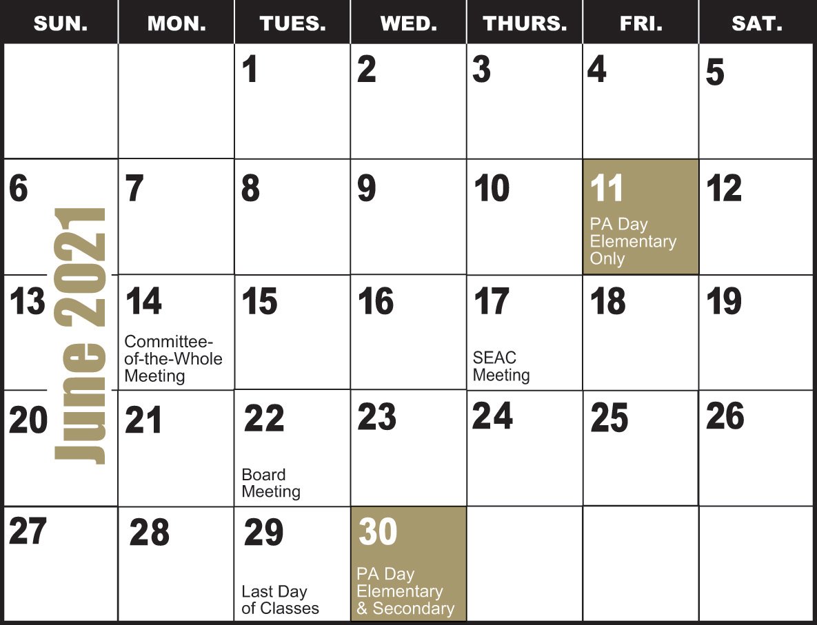 School Year Calendar PVNCCDSB