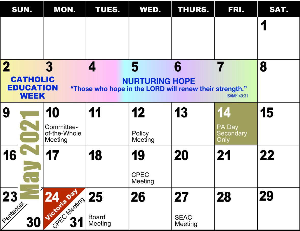 School Year Calendar PVNCCDSB