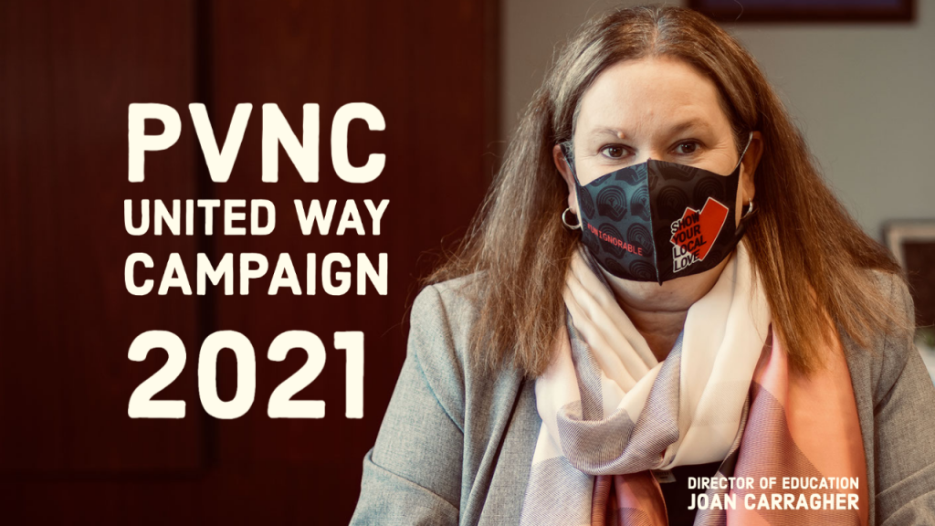 Image of Director Joan Carragher in United Way Mask