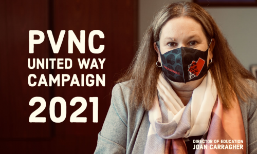 Image of Director Joan Carragher in United Way Mask