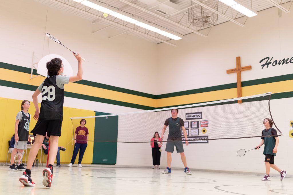 Students at St. John CES badminton.