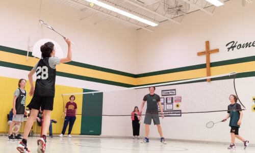 Students at St. John CES badminton.