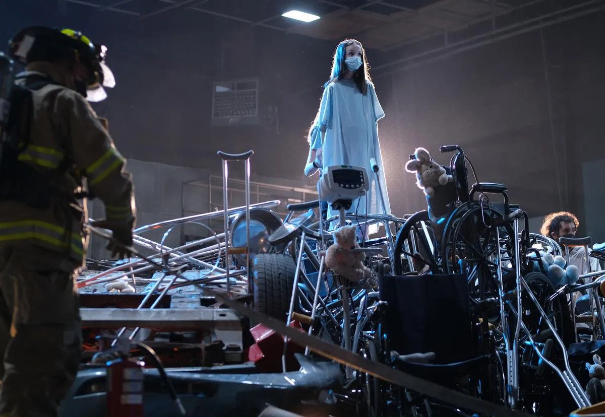 Shea pictured on set on a recreation of the accident for Sick Kids.