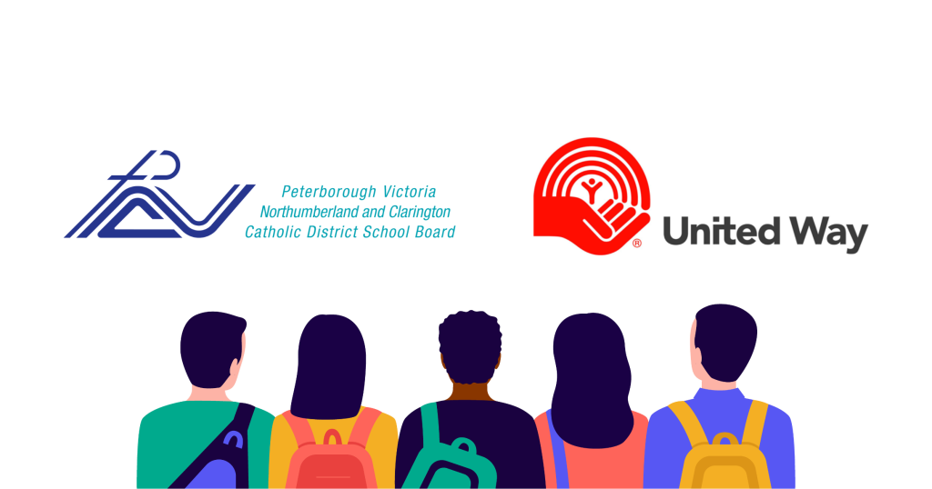 An image of students with their back to the view and the United Way logo