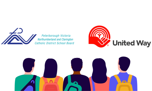 An image of students with their back to the view and the United Way logo