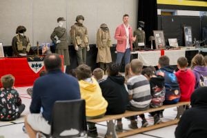 Photo of Jimmy Chapman in front of students. 