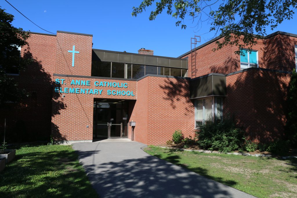 Front entrance of St. Anne Catholic Elementary School in Peterborough.