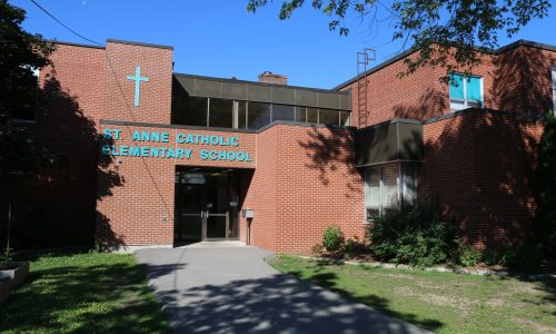 Front entrance of St. Anne Catholic Elementary School in Peterborough.
