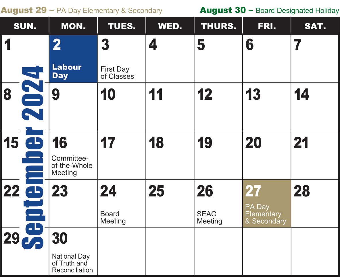 School Year Calendar PVNCCDSB