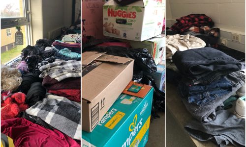 Photos of clothing donated to those experiencing homelessness.