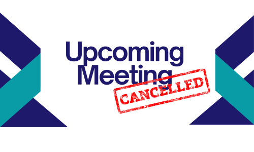 Text image stating upcoming meeting is cancelled