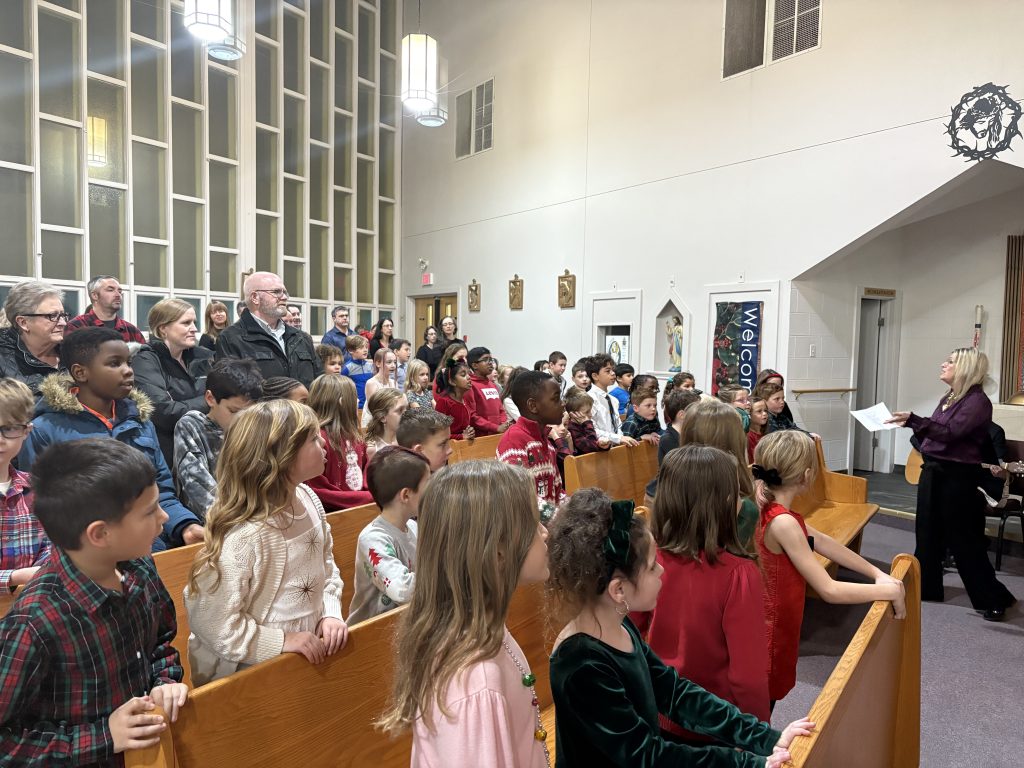 Group of people singing in church