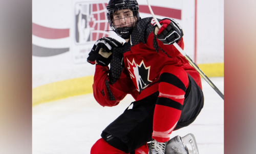 Porter Martone celebrates scoring a goal