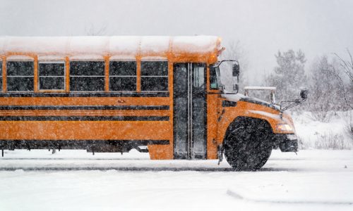 School bus in a snow storm.