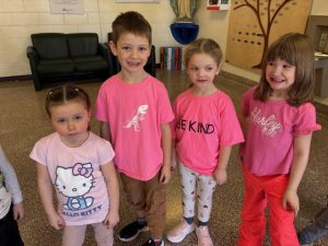 Group of students wearing pink for Pink Shirt Day