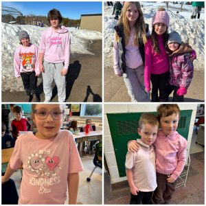 Collage of students wearing pink for Pink Shirt Day