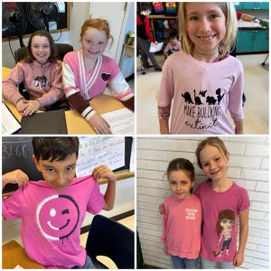 Collage of students wearing pink for Pink Shirt Day