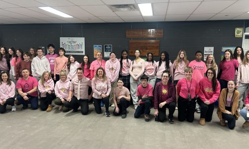 Students and staff wear pink to stand up against bullying.
