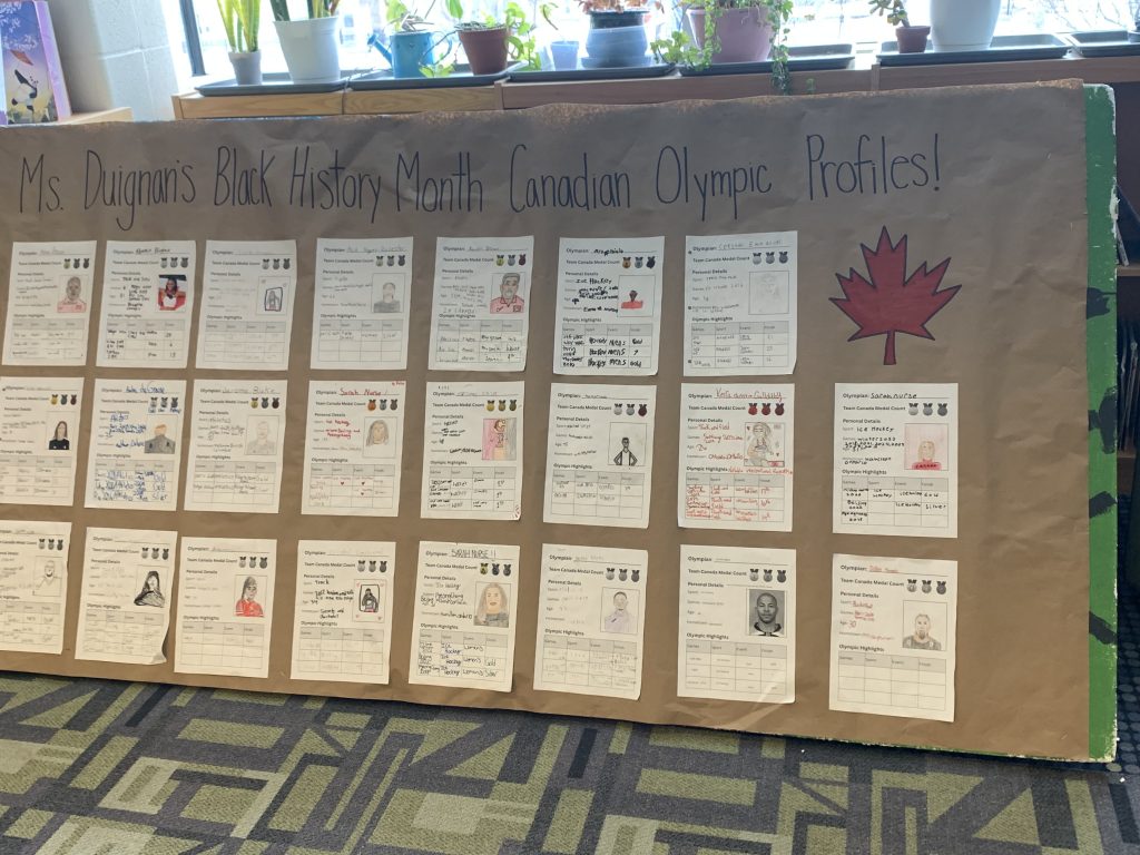A board of projects by students featuring Canadian Olympic profiles for Black History Month.