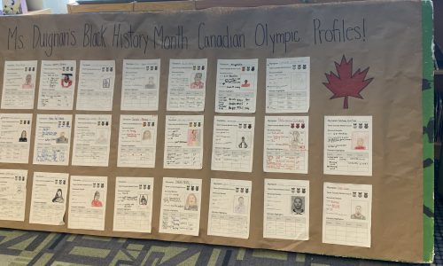 A board of projects by students featuring Canadian Olympic profiles for Black History Month.