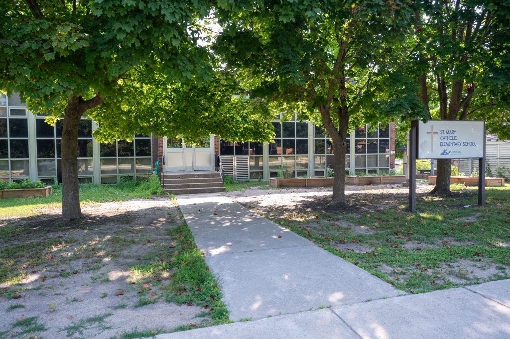 An exterior photo of St. Mary Catholic Elementary School in Campbellford in July 2025.